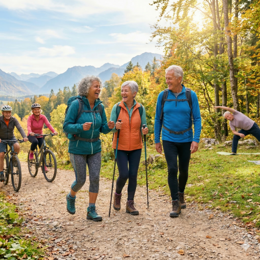 노년들이 산책하는 이미지