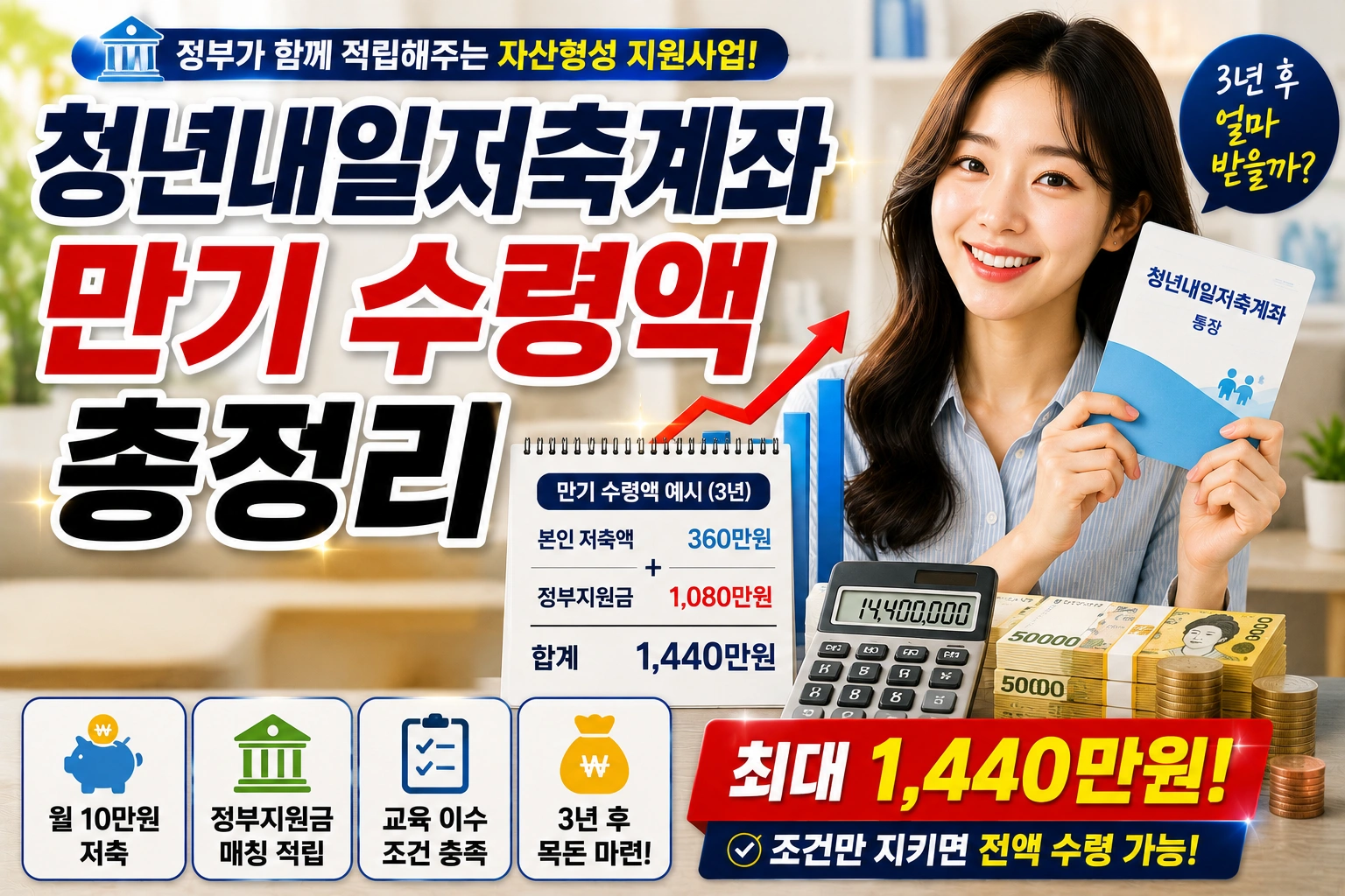 청년내일저축계좌 만기 수령액 총정리 조건만 지키면 최대 1,440만원 받을 수 있습니다