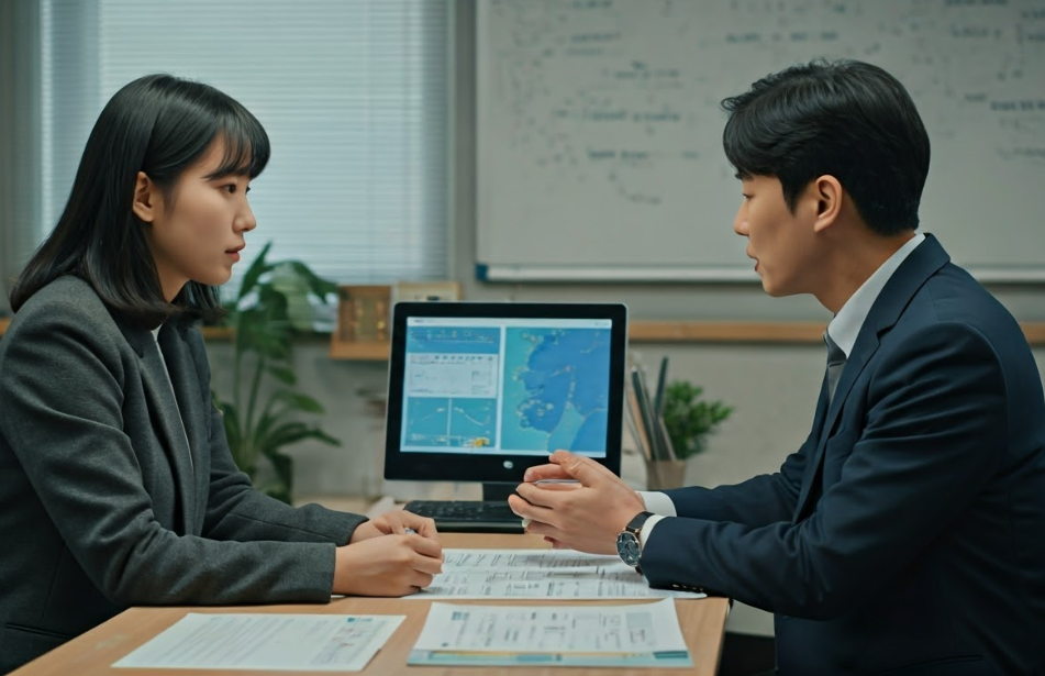 교사와 상담하는 학생