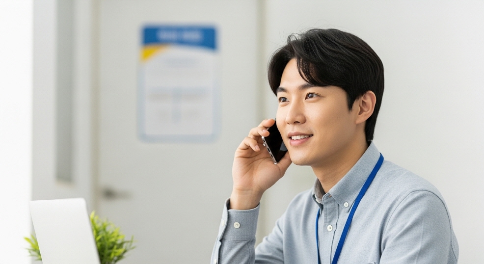 고객센터에 전화 중인 청년