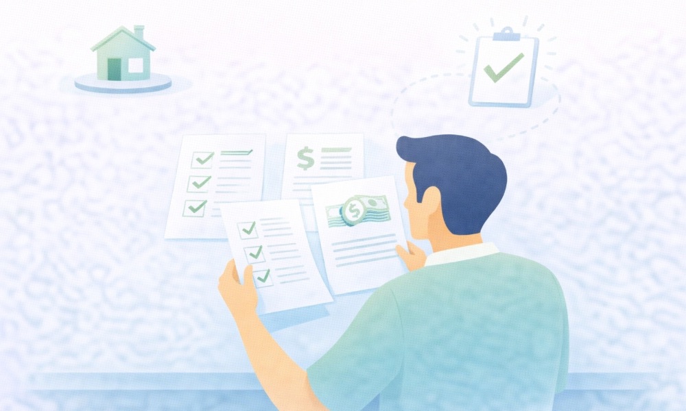 주택담보대출 서류 준비와 승인 기준 점검을 함께 보여주는 이미지