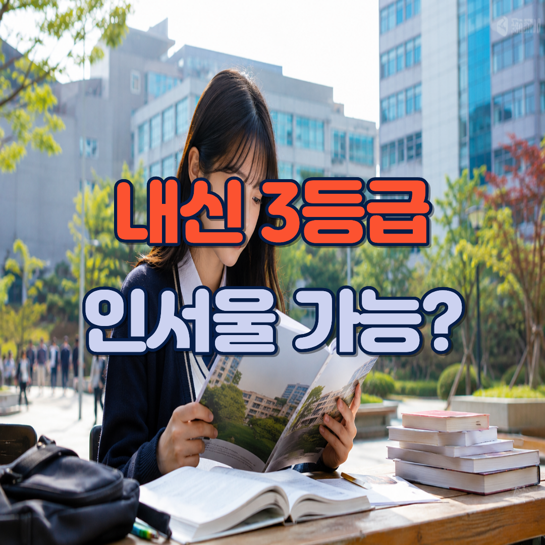 "내신 3등급"이라는 문구가 큼직하게 적힌, 2026학년도 대입 내신 3등급 인서울 대학 수시 지원 전략 및 추천 대학 리스트