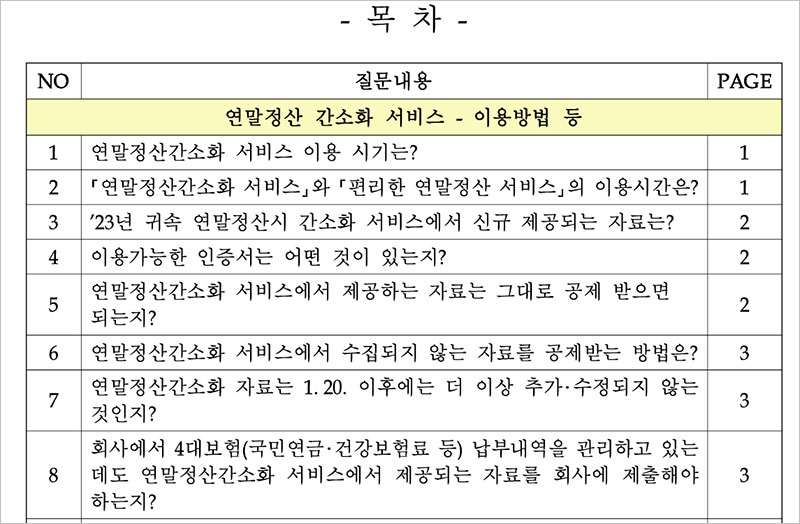 연말정산 간소화 서비스 자주 묻는 질문과 답변