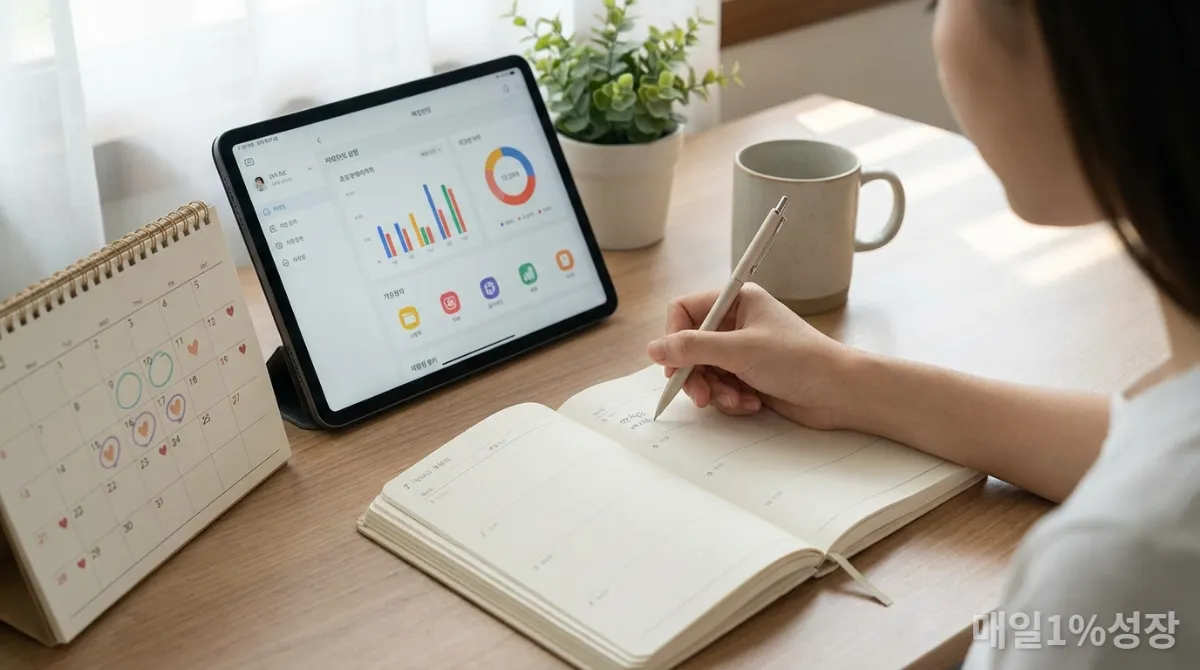 과소비를 막기 위한 필코노미 소비 계획 및 가계부 작성 모습