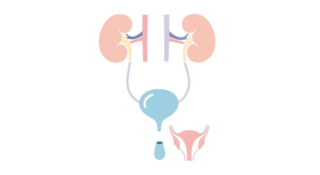 여성의 짧은 요도와 방광·신장을 단순하게 표현한 요로 구조 그림