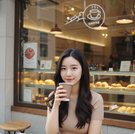 식사 후 커피를 마시는 여성 이미지