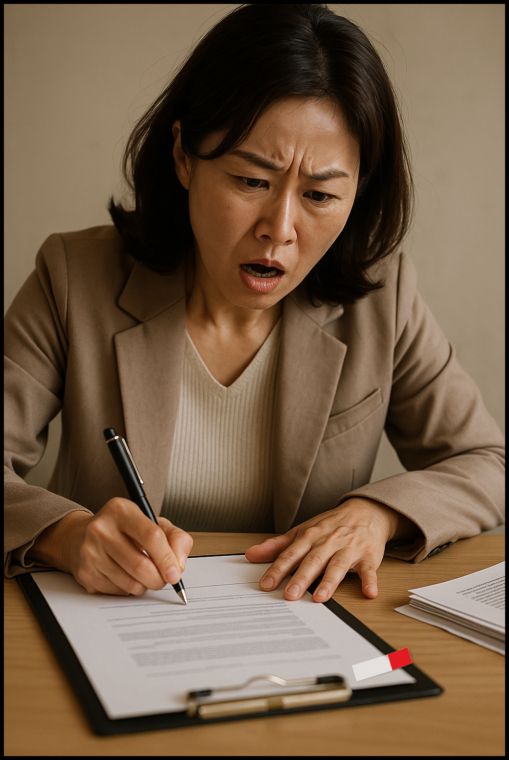 여성이 계약서에 서명