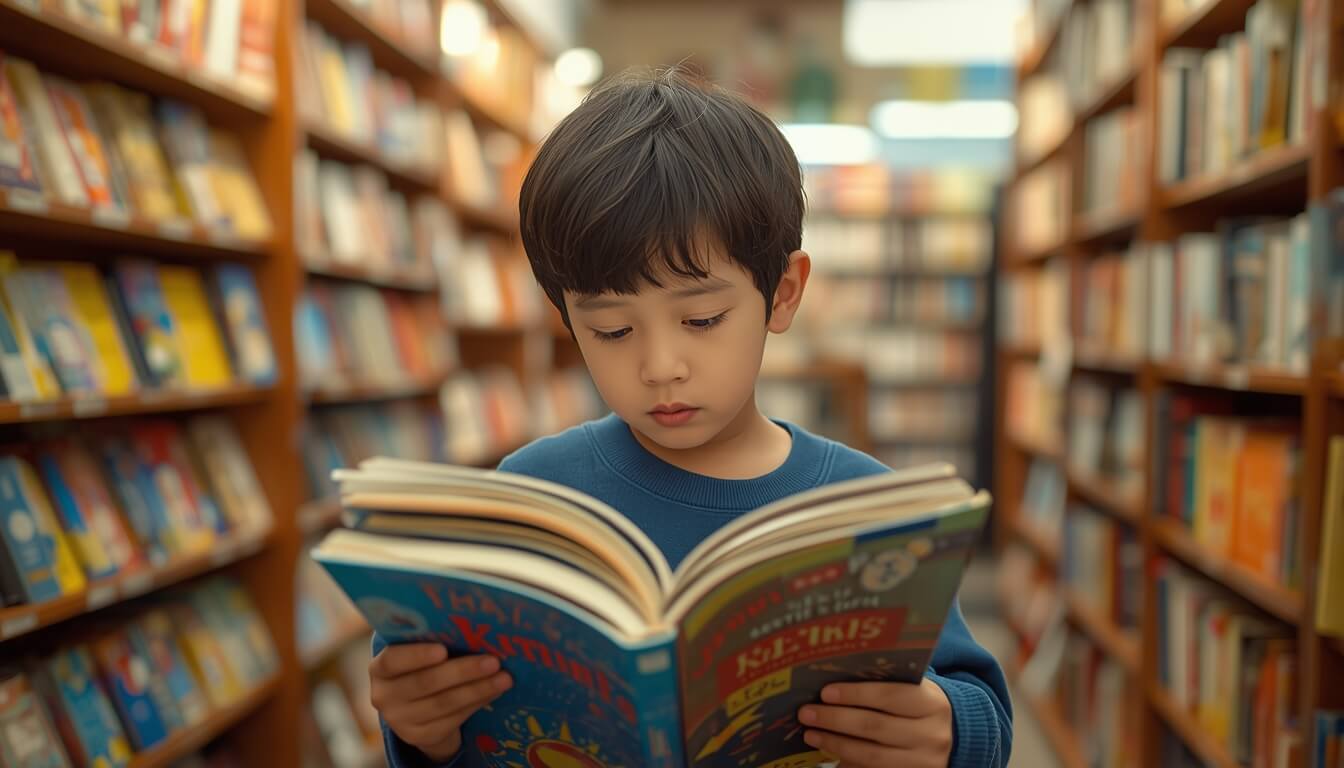 꿈바당 카드로 서점에서 책을 고르는 어린이