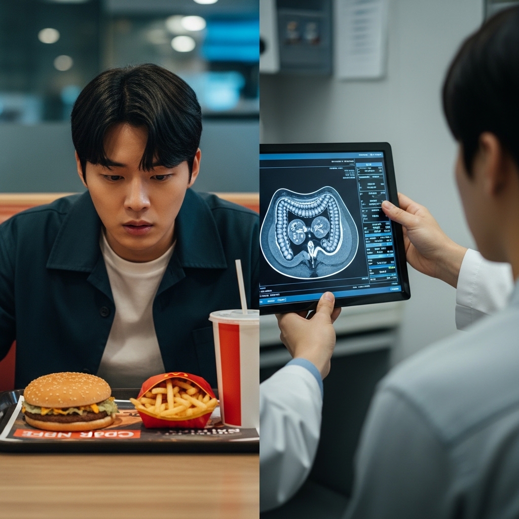 20대 대장암 환자의 급격한 증가를 상징하는 모습