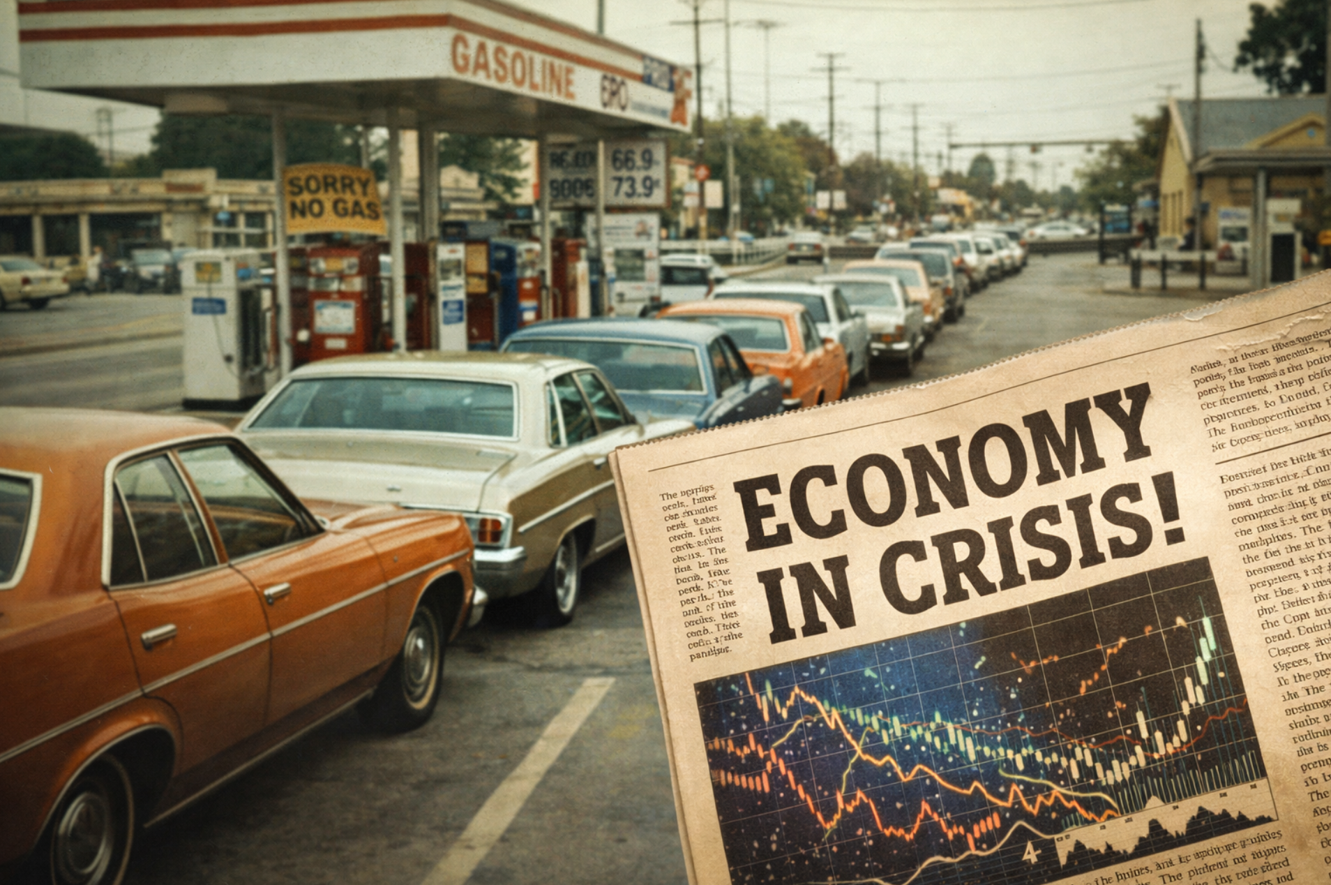 AI이미지 : 오일 쇼크에 주유소에 길게 늘어선 차량