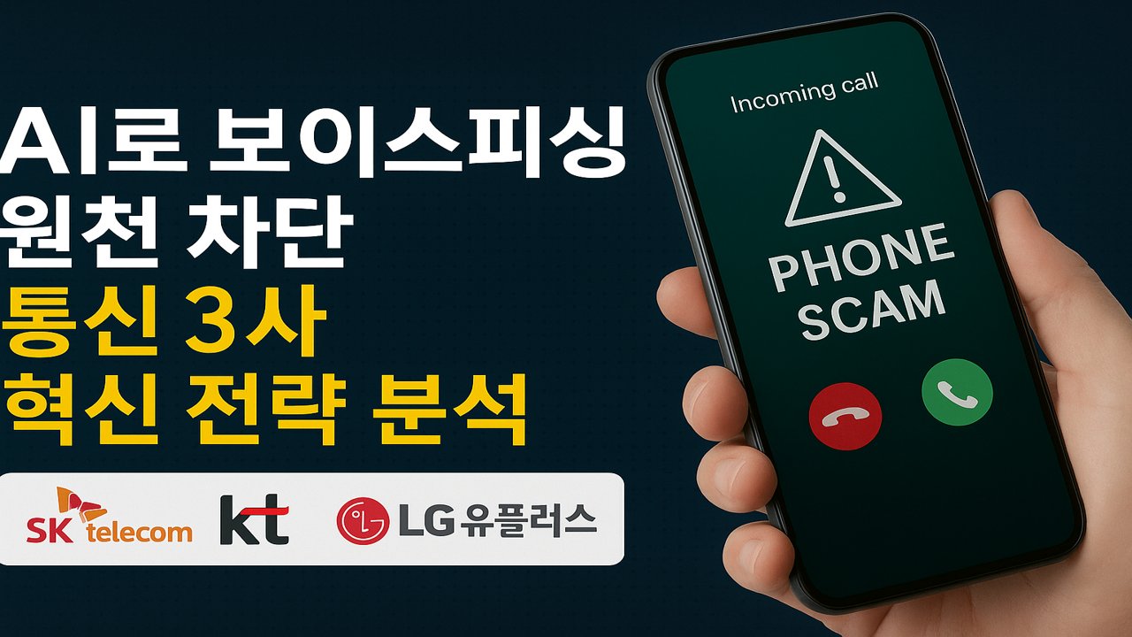 AI 기반 보이스피싱 탐지를 설명하는 스마트폰 화면과 통신 3사의 로고가 포함된 사실적인 썸네일 이미지