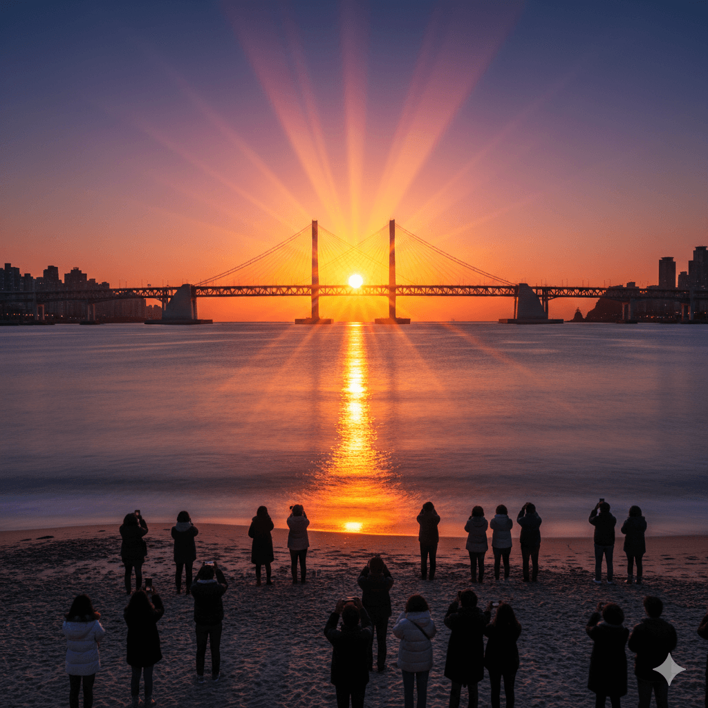 광안대교와 일출의 만남, '광안리 해수욕장' 일출 모습