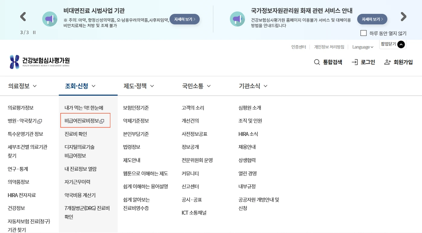 건강보험심사평가원 비급여항목