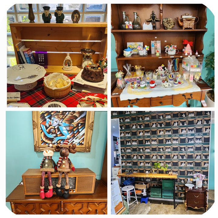 아기자기한 소품들이 있는 4컷의 콜라주