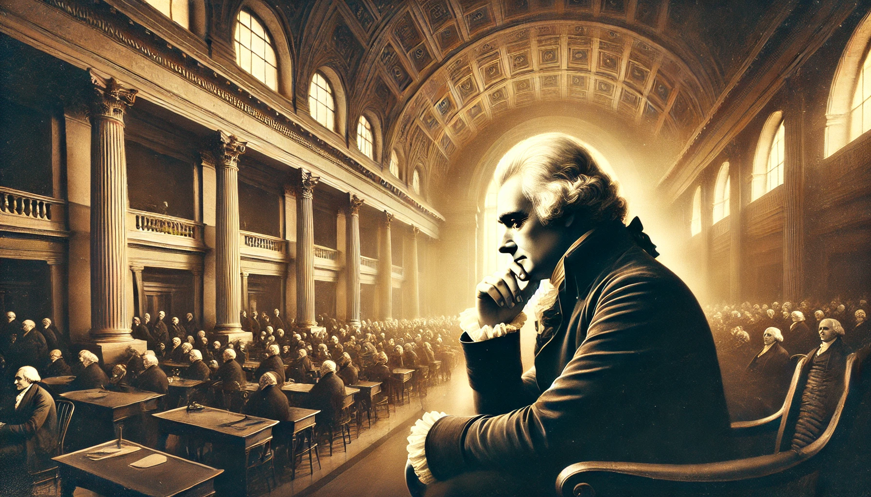 Thomas Jefferson: 깊은 생각에 잠긴 Jefferson의 모습.