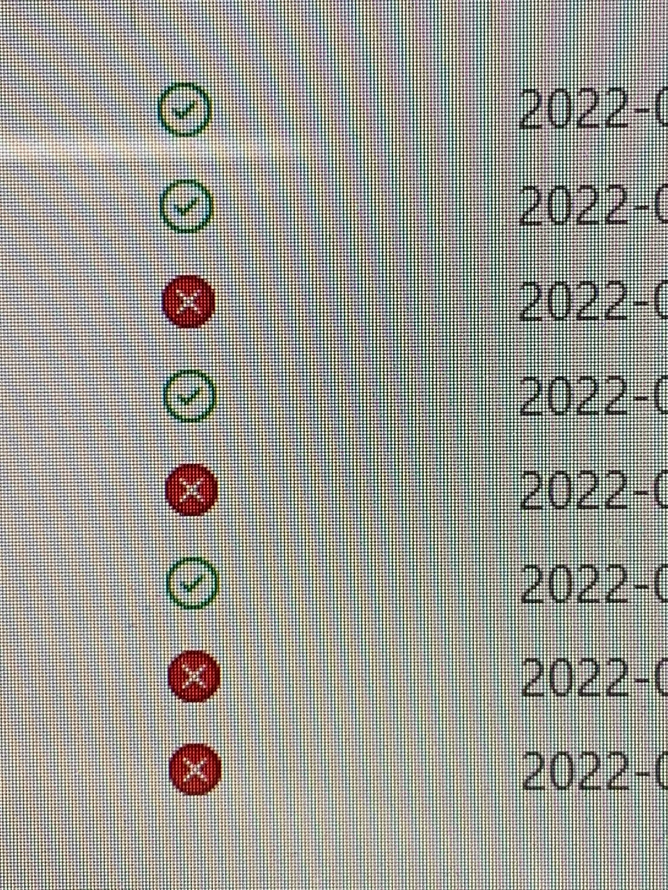 초록색 체크 아이콘과 빨간색 X 아이콘