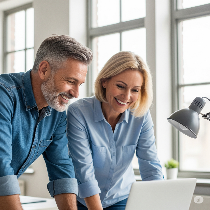성공적인 결과를 공유하며 기뻐하는 50대 남녀, 포기하지 않는 용기와 노력의 결실