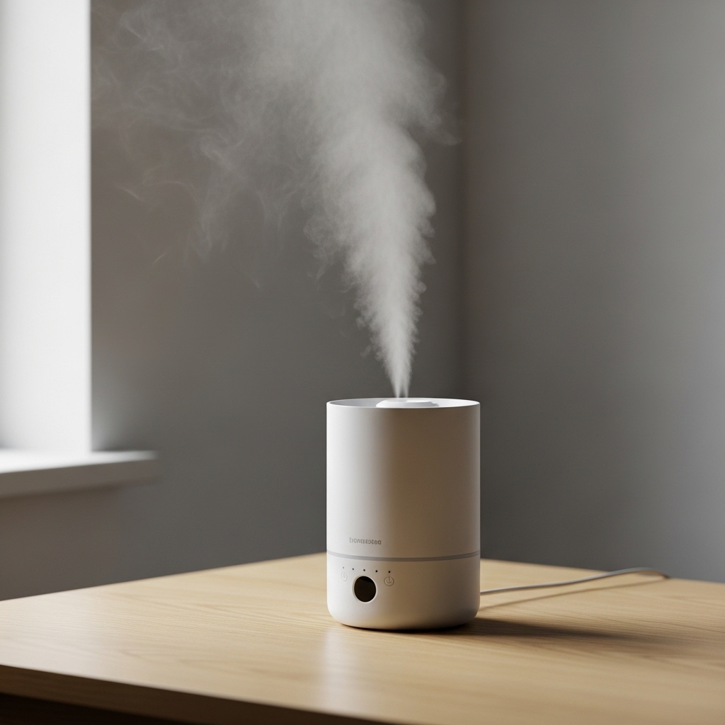 건조함을 줄여 가래 배출을 돕는 가습기 정물 이미지