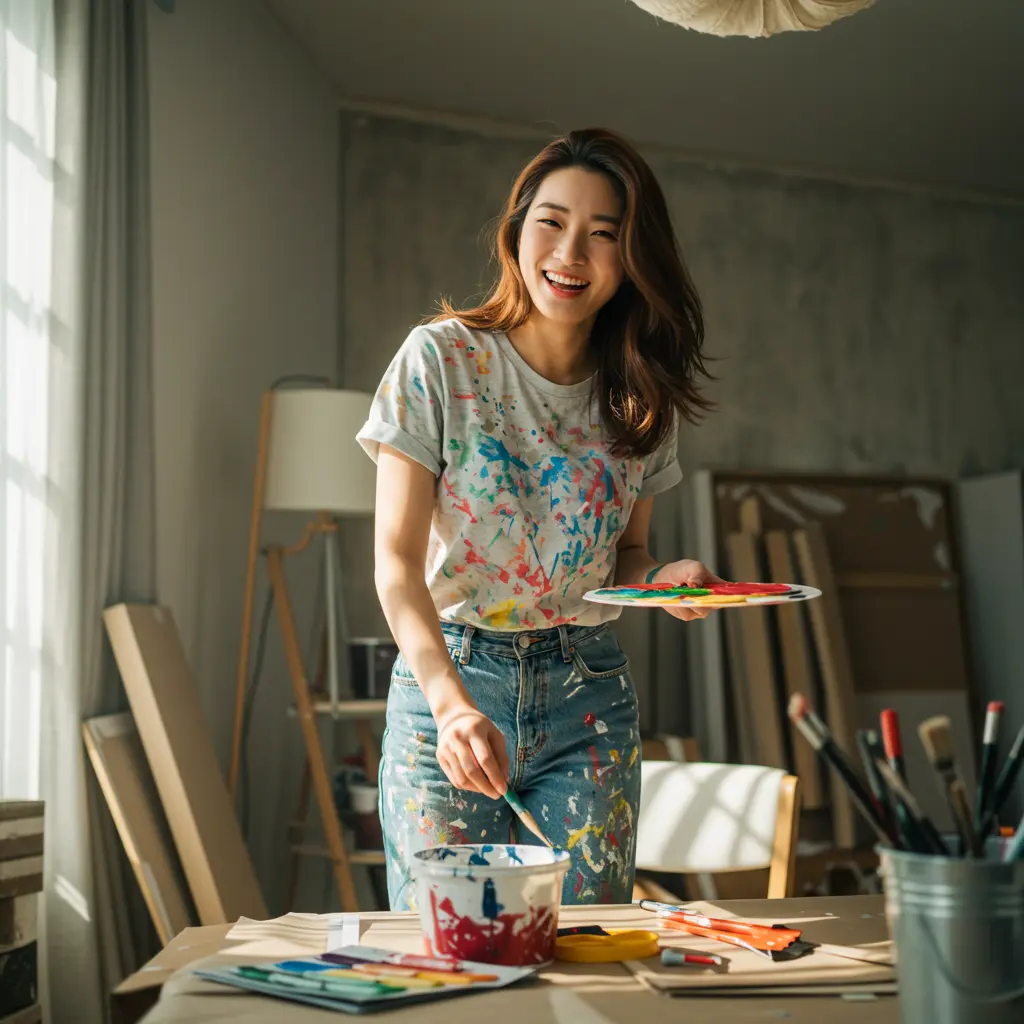 집에서 클리식 셀프시공 하는 여성