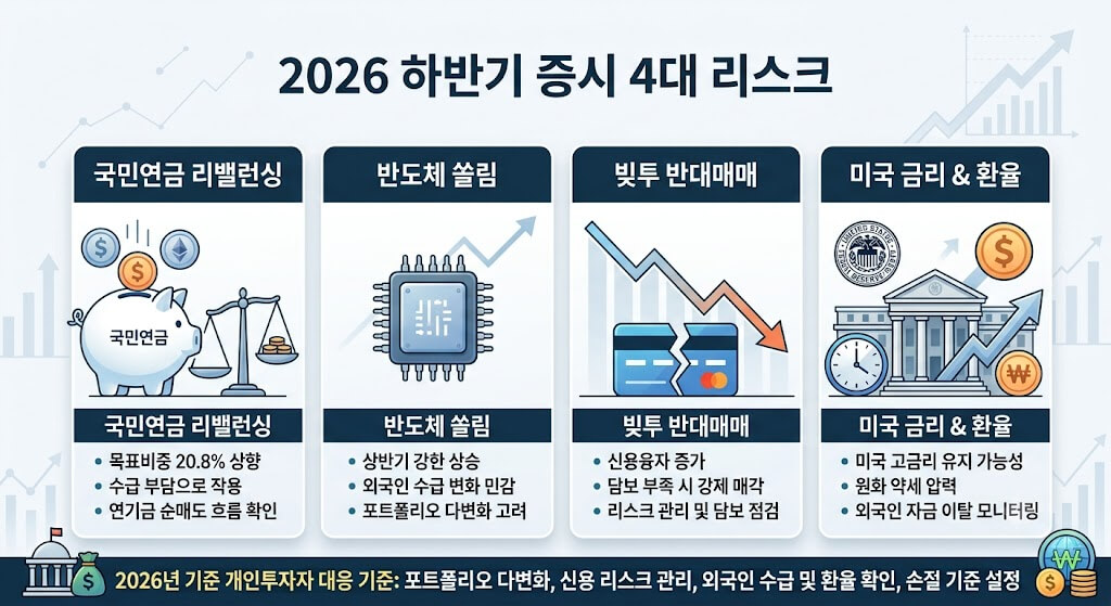 하반기 증시 리스크 총정리｜국민연금 리밸런싱&middot;반도체 쏠림&middot;빚투 후폭풍까지