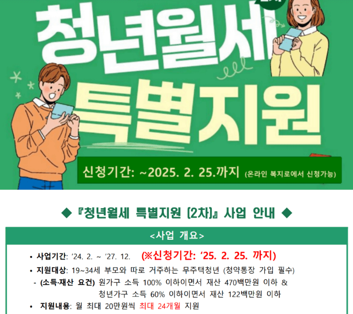 청년월세특별지원 2차 일정 및 신청 방법 정리