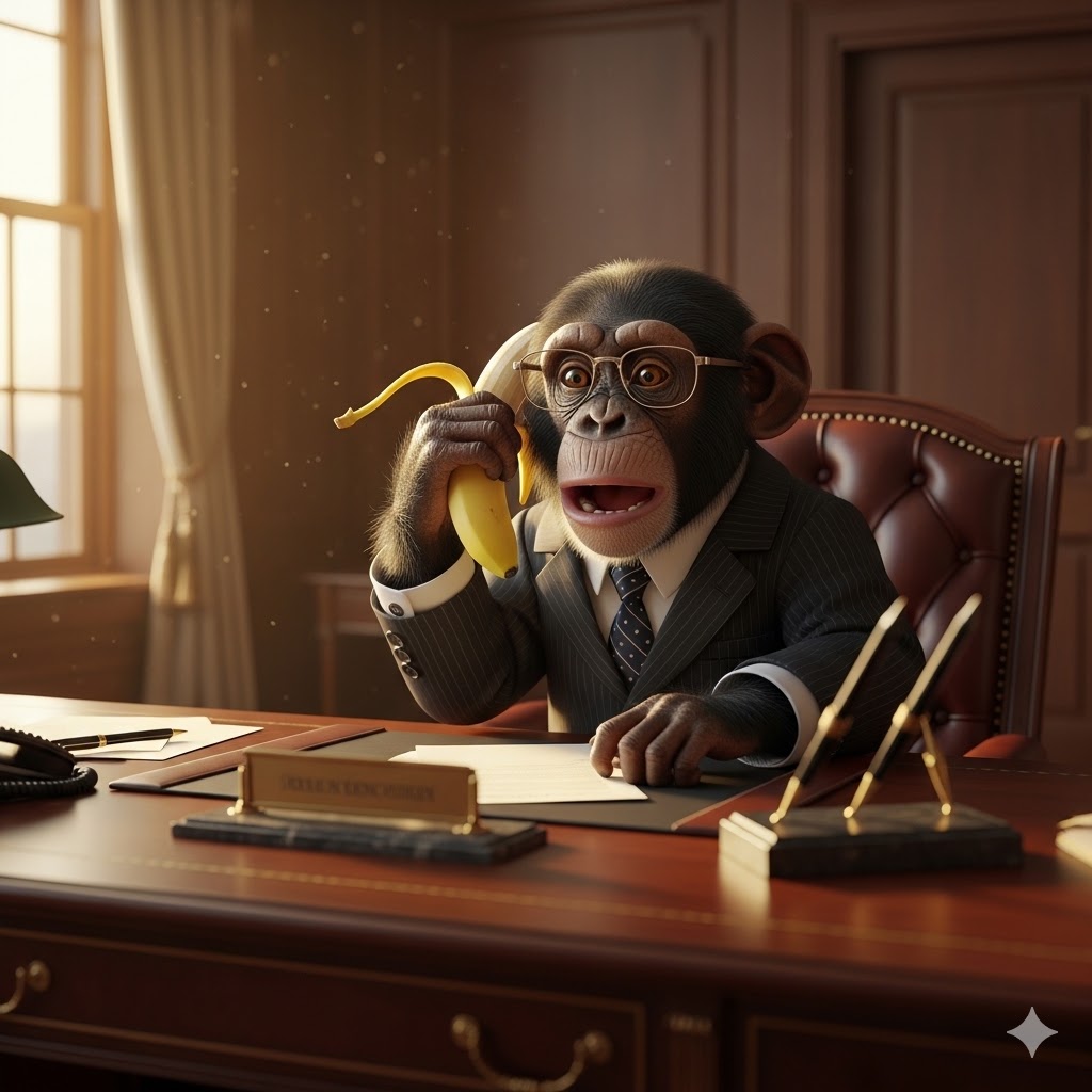 🐒 "Hooman, the market is going bananas! 🍌 Stocks are soaring, and you're still just staring at the screen? I&rsquo;m taking matters into my own hands to secure my premium banana treats! Don't just watch&mdash;invest like a pro (or a chimp)!"
🐒「人間よ、市場は今まさにバナナ状態（熱狂的）だぞ！🍌 株価が急騰しているのに、まだ画面を眺めているだけか？俺様は最高級バナナおやつを確保するために、自ら動き出すことにした！ただ見るだけじゃなく、プロ（あるいはチンパンジー）のように投資するんだ！」