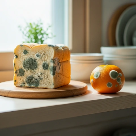 곰팡이는 눈에 보이지 않는 균사로 음식 내부까지 침투