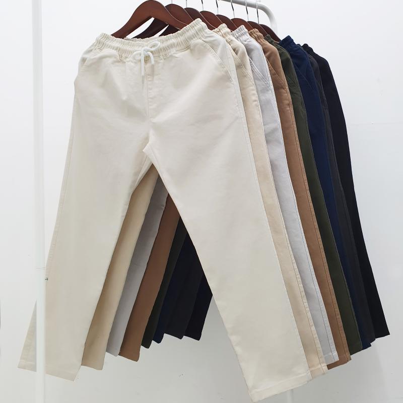 남자 편한 고무줄 밴딩 슬랙스 빅사이즈 스판 기모 면 바지