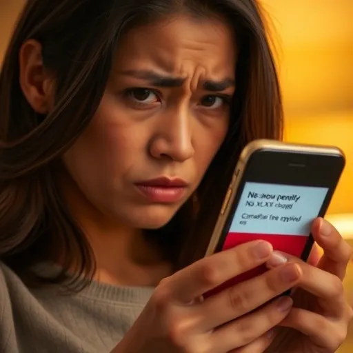 스마트폰 화면에 '노쇼 위약금 ₩XX,XXX이 결제되었습니다.' 또는 '예약 부도 위약금 부과' 메시지가 뜨고, 이를 보며 곤란하거나 후회하는 표정을 짓는 고객의 모습입니다.