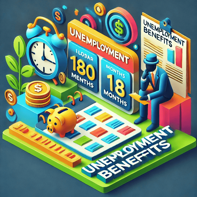 실업급여 조건 중 18개월 이내와 180일 이상의 의미를 나타내는 이미지