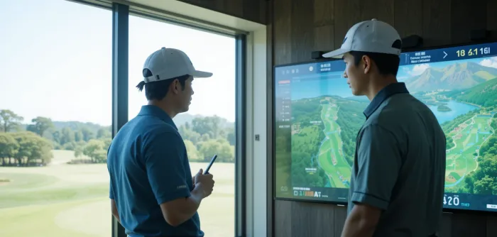 코스 전략을 코치와 함께 살펴보는 골퍼