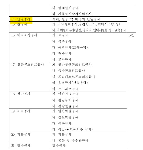 단열공사 하자보증기간