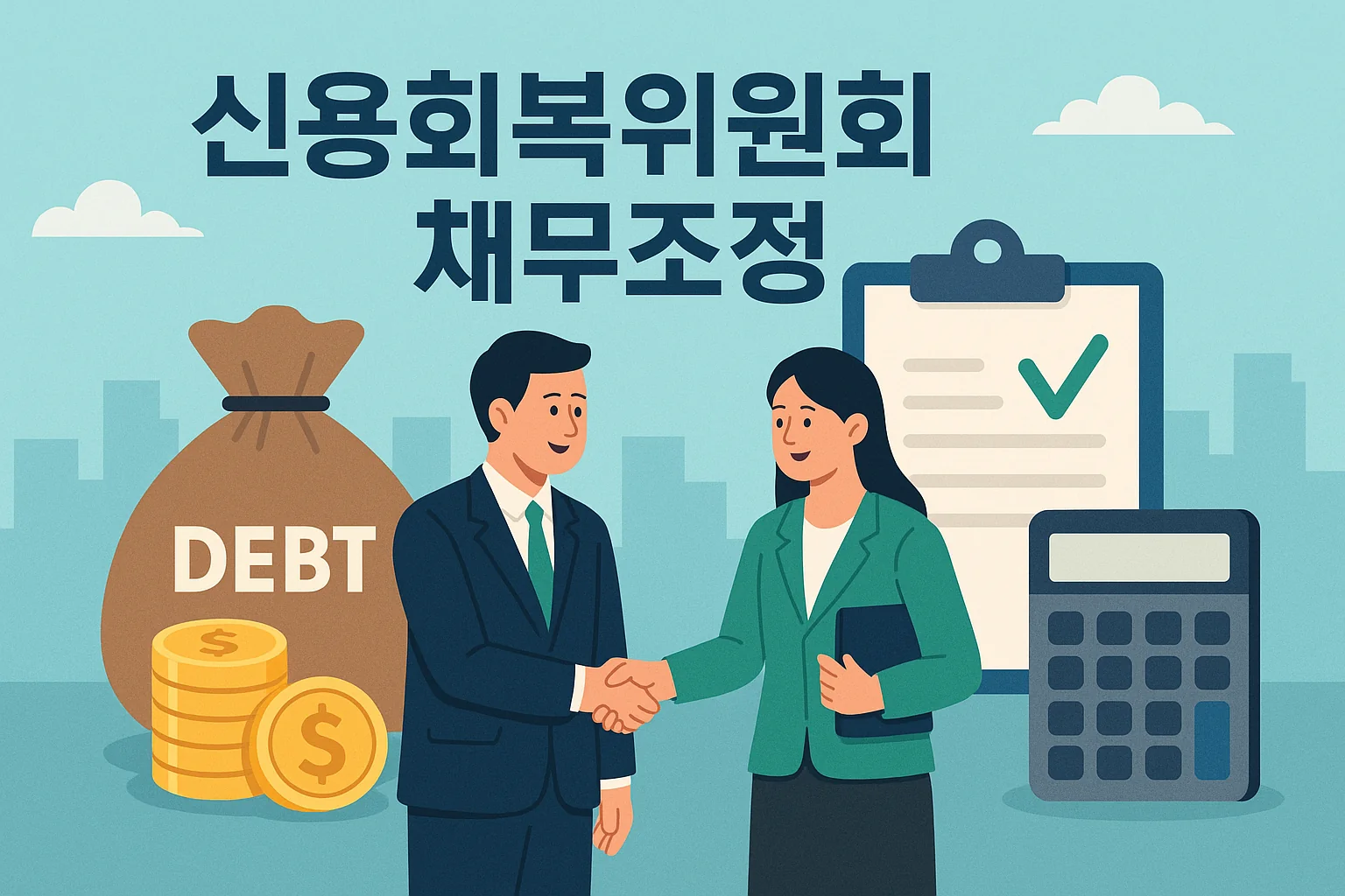 채무조정 협의 악수하는 채권자와채무자