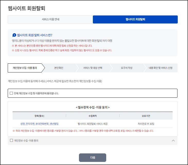 웹사이트 회원 탈퇴 방법