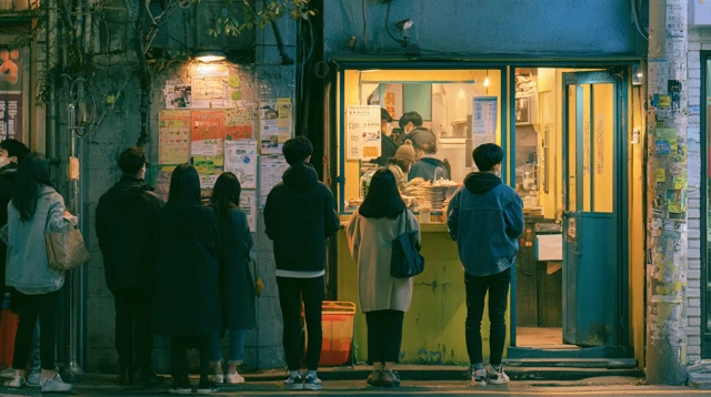 식사 후 후기를 나누는 사람들