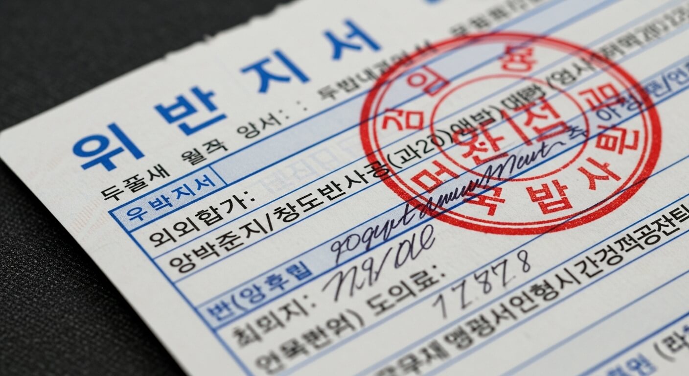 도장과 함께 위반지서가 확대된 문서 이미지