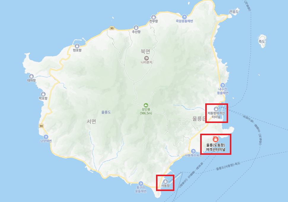 울릉도 항구위치 지도