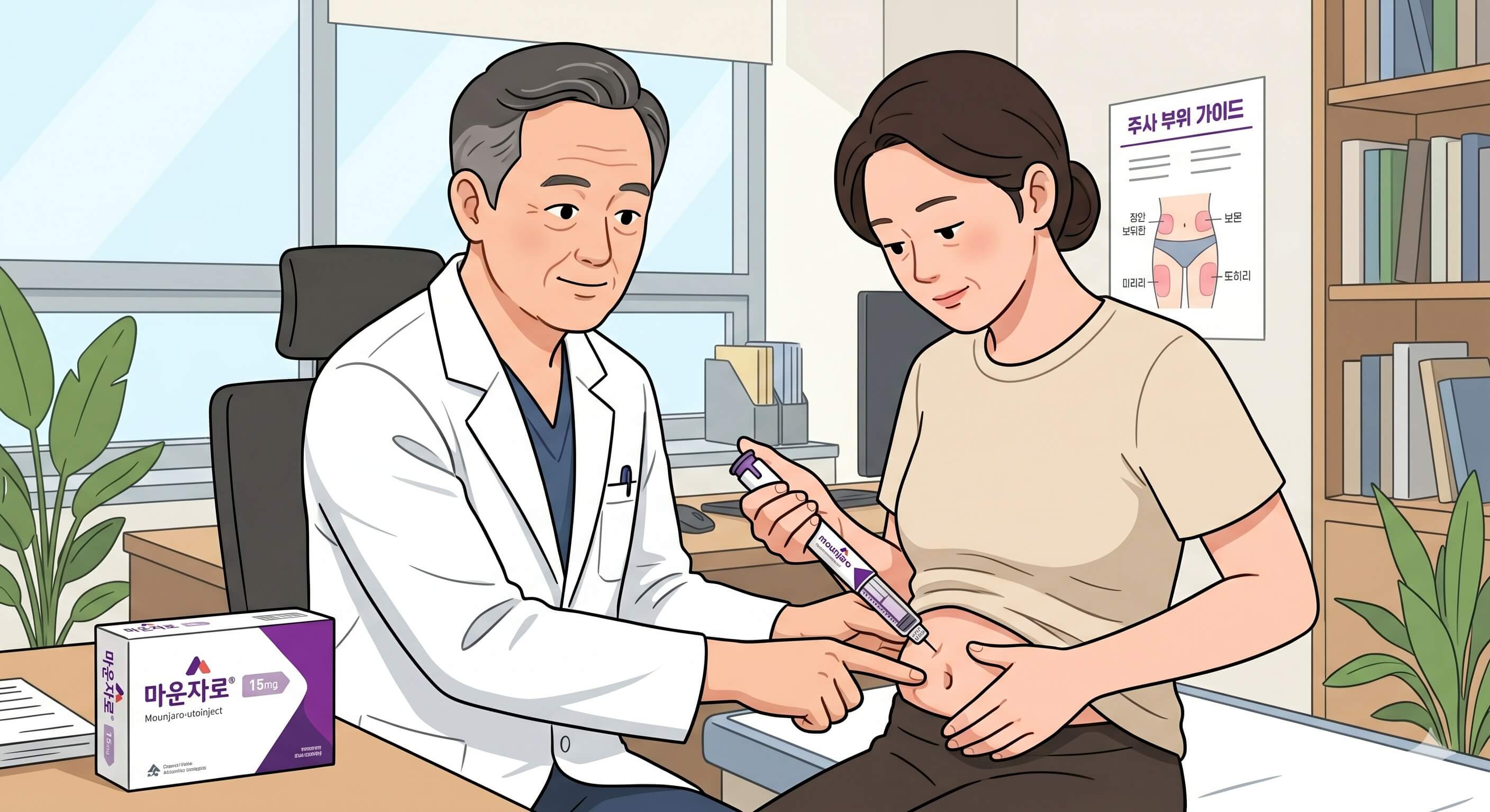 의사와 함께 마운자로를 주사하는 장면