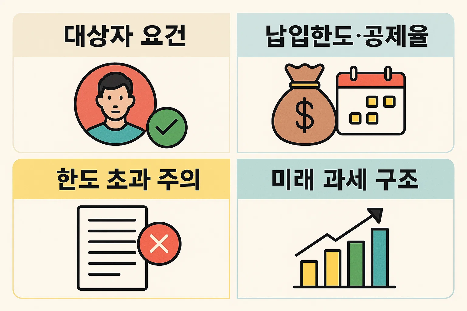 2025 연말정산 연금저축 소득공제 대상자 요건, 납입 한도, 공제율, 미래 과세 구조 등 소득공제 기본 틀을 이해하기 쉽게 정리한 핵심 안내 인포그래픽 이미지