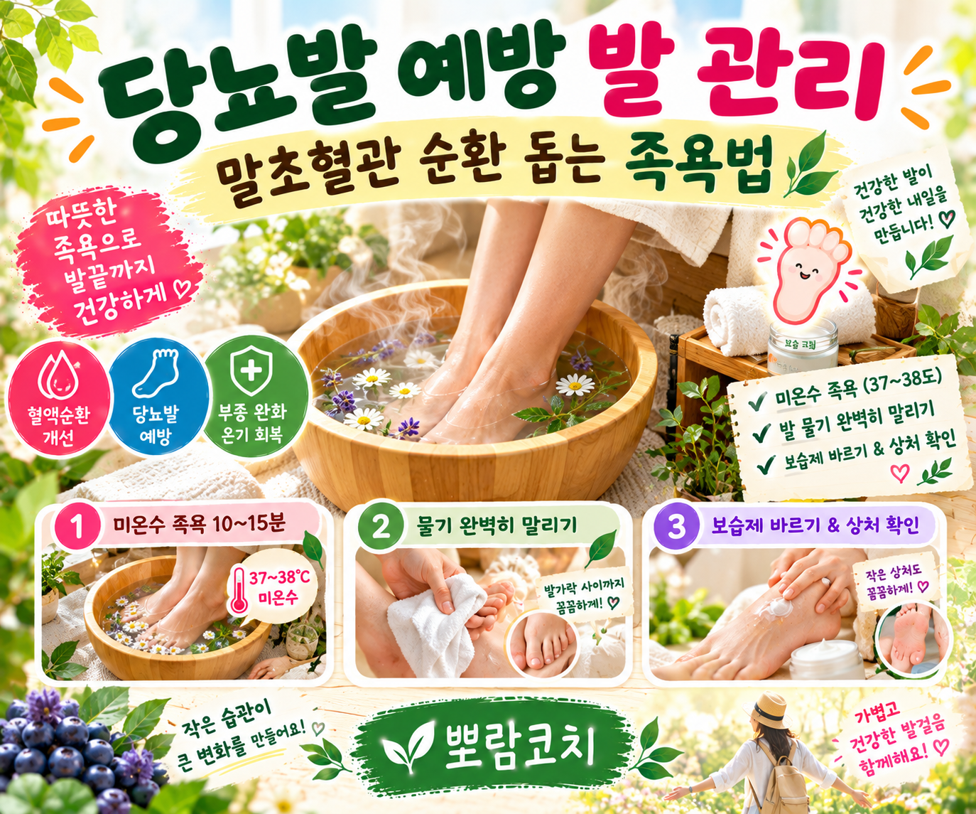 김이 모락모락 나는 따뜻한 대야에 발을 담그고 미온수 족욕 휴식을 취하는 모습