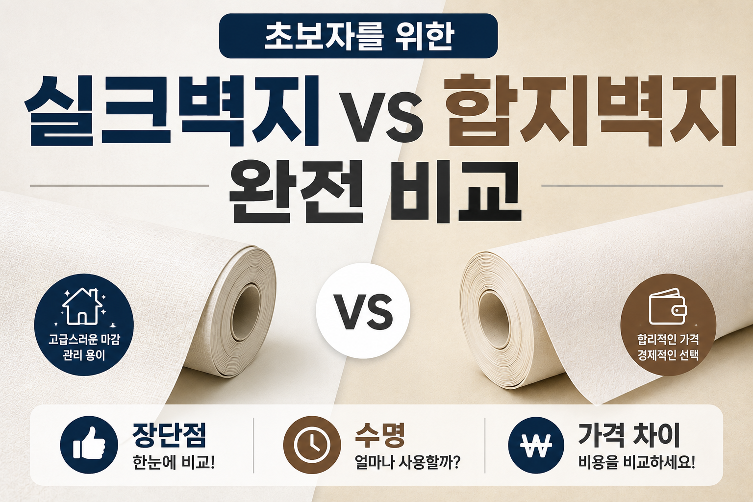 일반인를 위한 실크벽지 vs 합지벽지 완전 비교: 장단점, 수명, 가격 차이