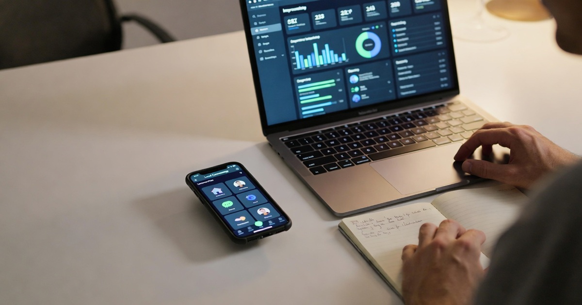 당근마켓 광고 대행 부업으로 스마트폰과 노트북을 활용해 CPA 광고를 세팅하고 수익을 확인하는 모습