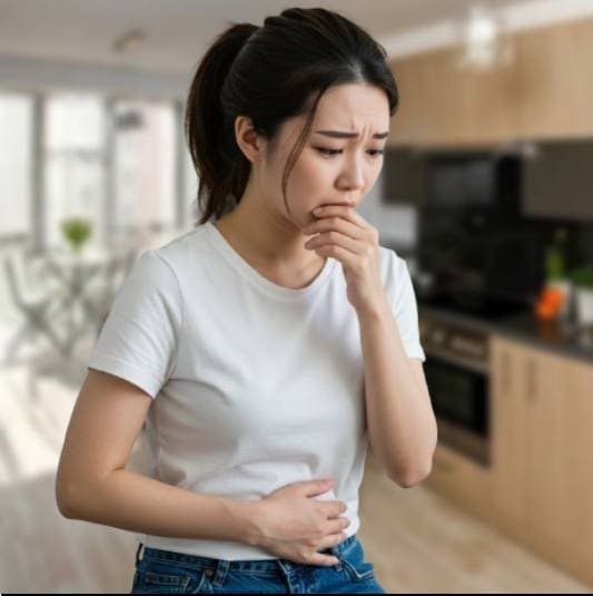 보중익기탕 효능 소화기능 강화, 소화기가 불편한 젊은 여성 사진