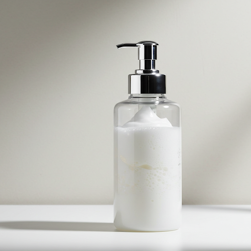 펌프형 흰색 용기에 담긴 폼 클렌저 제품 이미지입니다. 복합성 피부의 T존 세정에 사용됩니다.