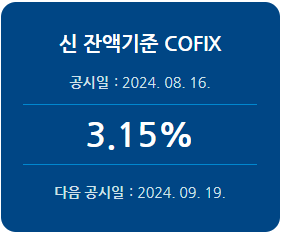 2024년 8월 신 잔액기준 코픽스 기준금리