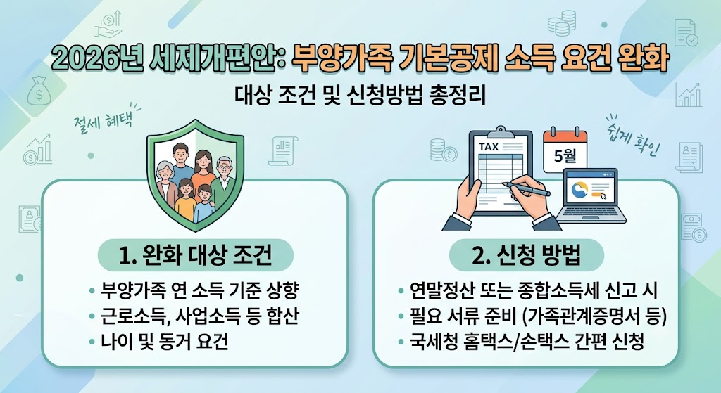 2026년 세제개편안 부양가족 기본공제 소득 요건 완화 대상 조건 및 신청방법 총정리