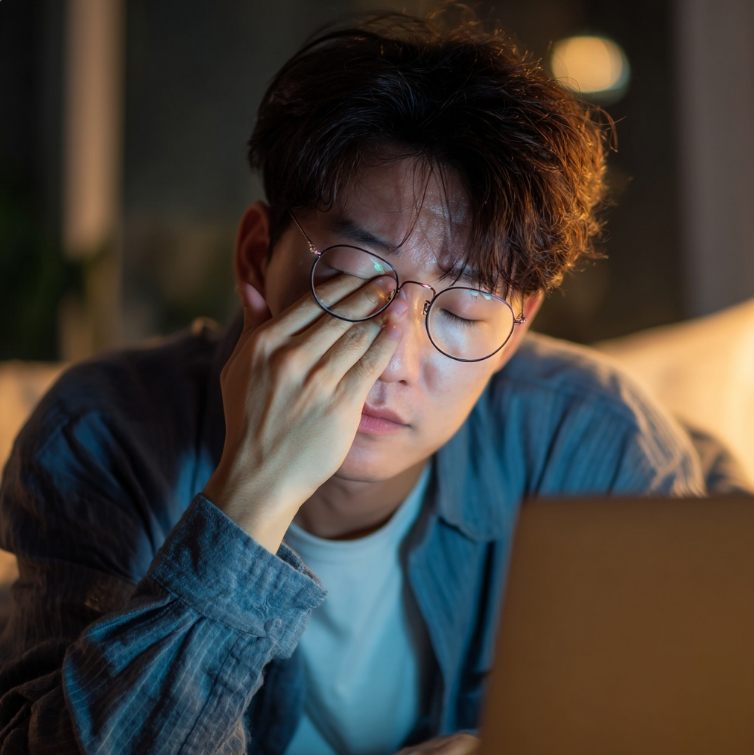 피곤한 눈을 비비는 남성