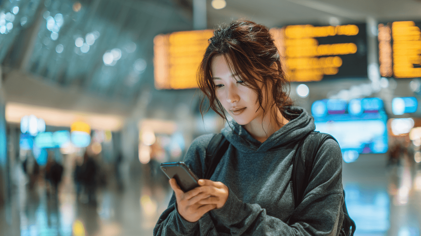 공항에서-핸드폰을-확인하는-사람