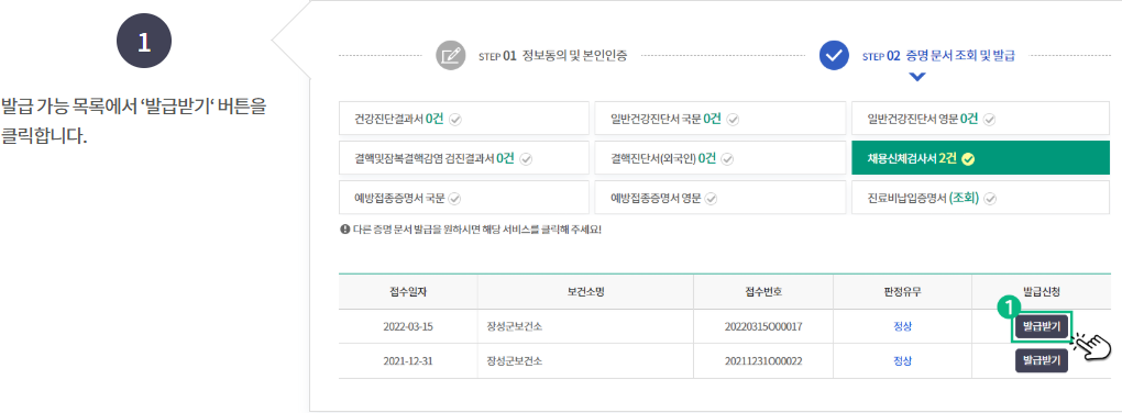 보건증 인터넷 발급 과정