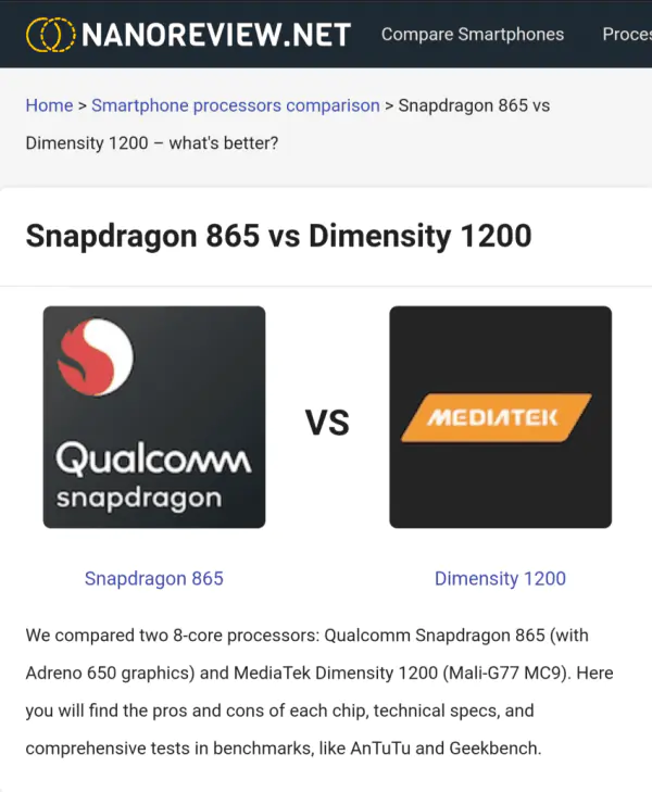 스냅드래곤 865 vs Dimensity 1200